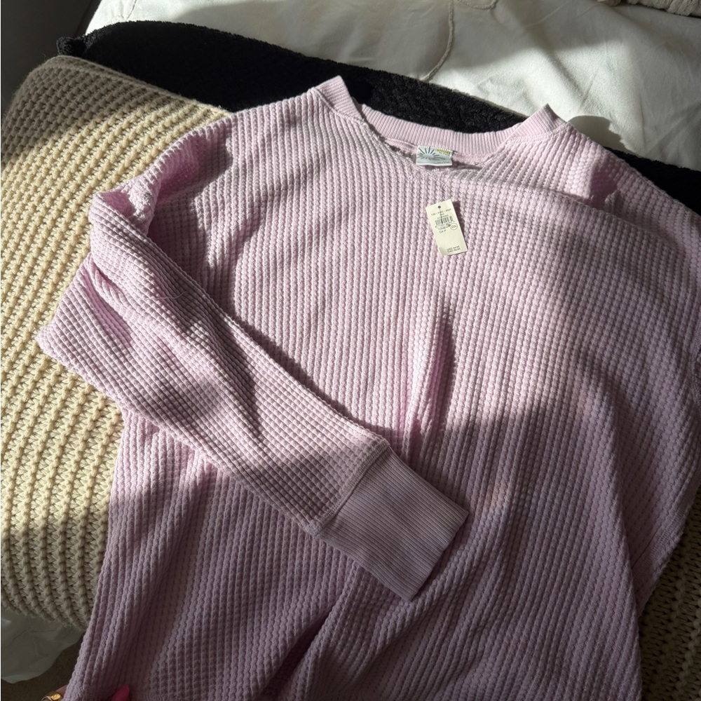 Aerie Pink Long Sleeve Waffle Knit Top